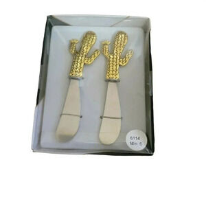 Kitchabon Gold Cactus Stainless Cheese Knife Spreader  Set Of 2